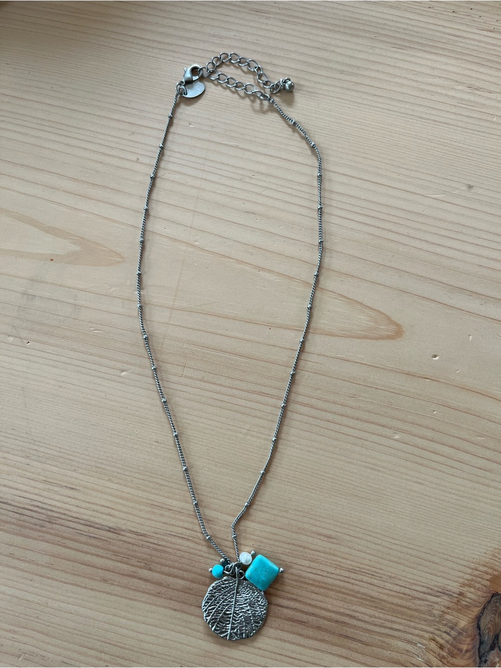 Lia Sophia Silver Leaf Necklace with Turquoise Accents